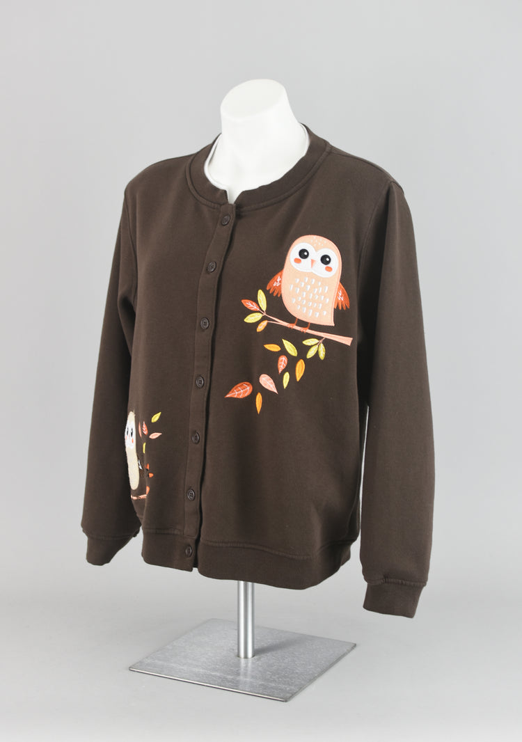 90s Brown Embroidered Owl Cardigan Large