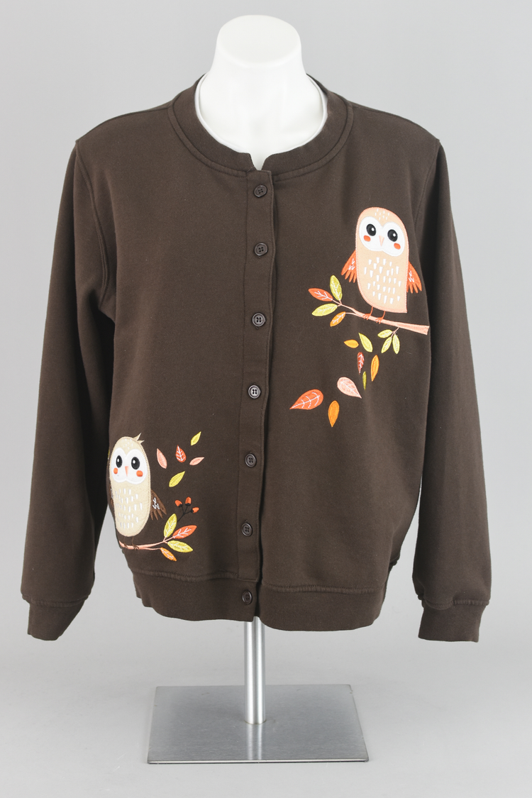 90s Brown Embroidered Owl Cardigan Large