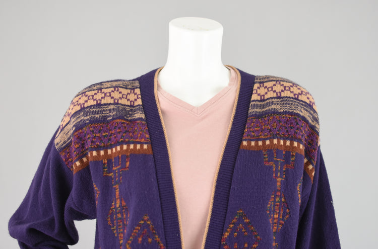 90s Purple Geometric Cardigan Panther USA Made, Women's Medium