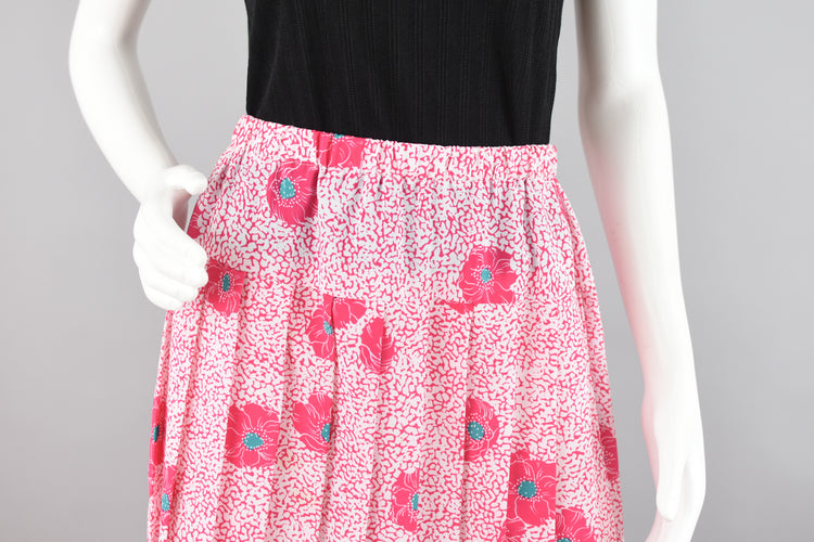 70s Pleated Pink Floral Skirt Women's Petite 10