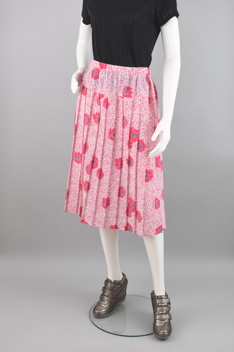 70s Pleated Pink Floral Skirt Women's Petite 10