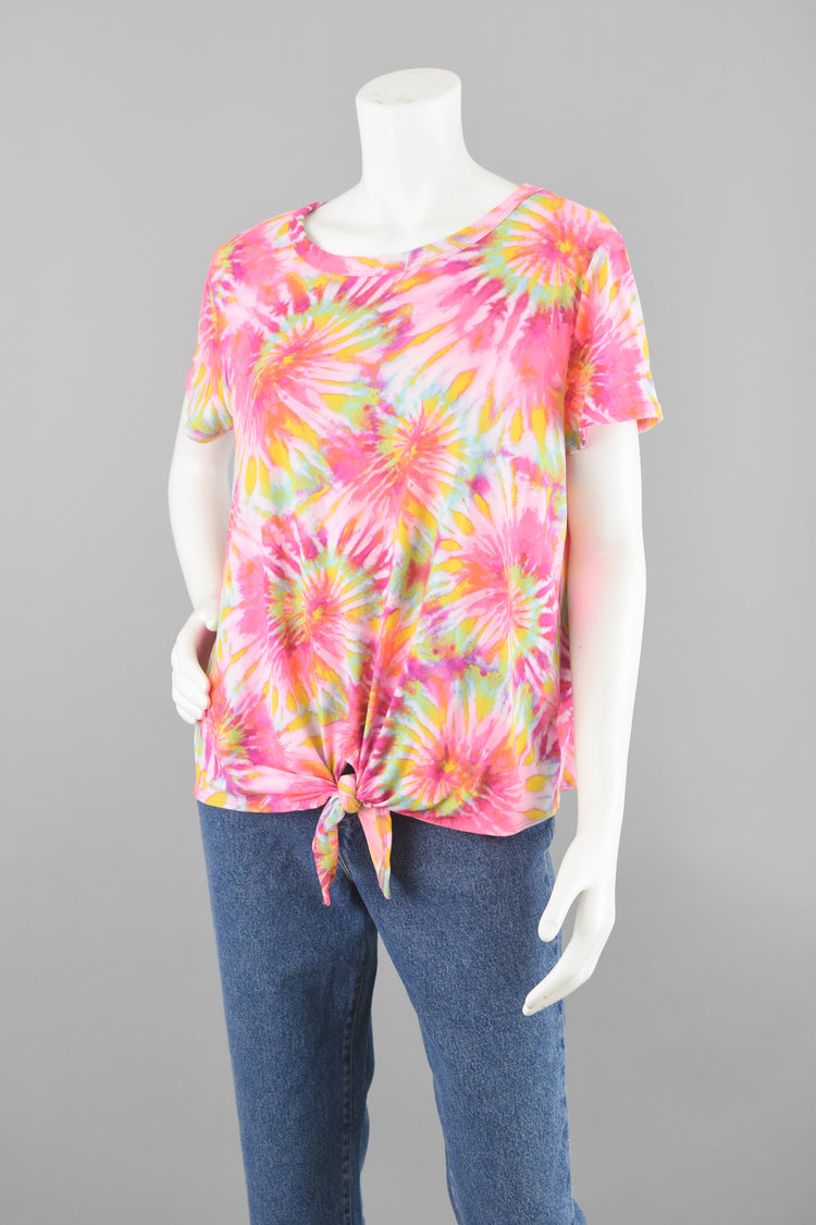 90s Pink Tie Dye Tied Waist T-Shirt Women's XL, Size 16-18