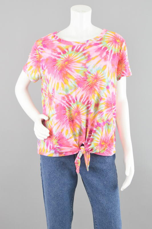 90s Pink Tie Dye Tied Waist T-Shirt Women's XL, Size 16-18