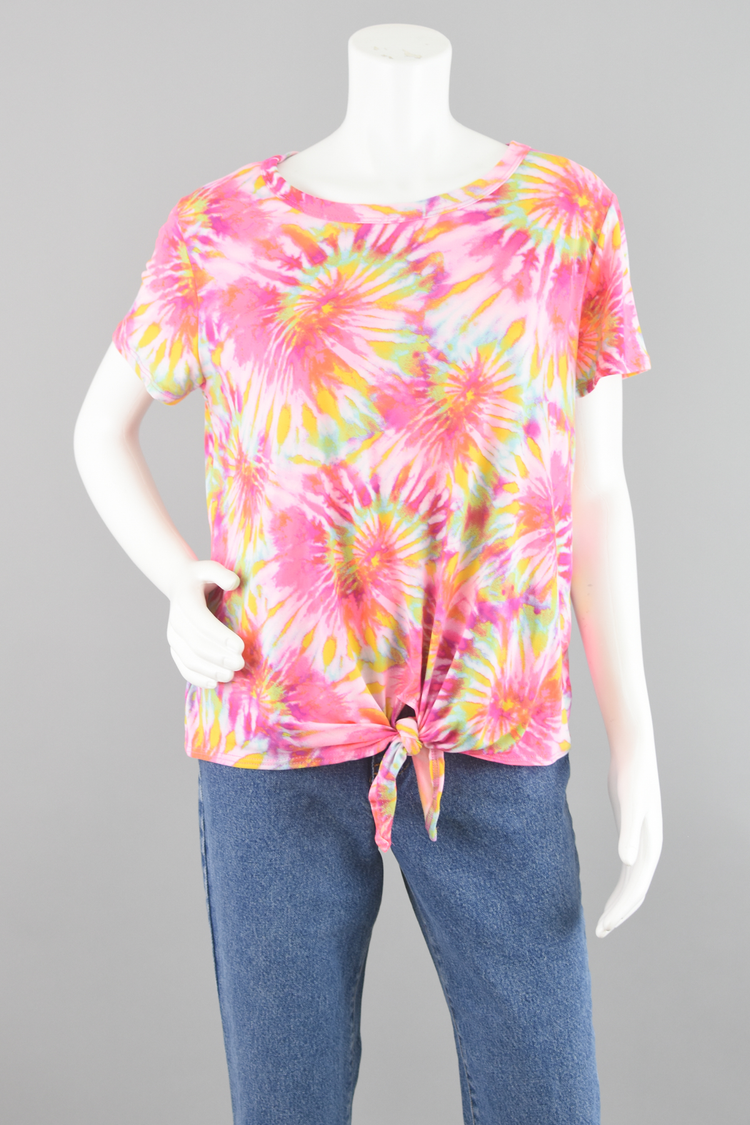 90s Pink Tie Dye Tied Waist T-Shirt Women's XL, Size 16-18