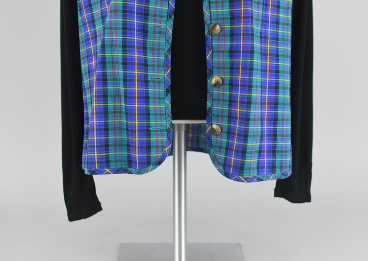 90s Blue Plaid Lightweight Cotton Vest Women's Size 14