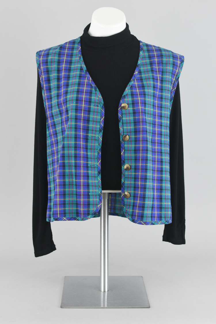 90s Blue Plaid Lightweight Cotton Vest Women's Size 14