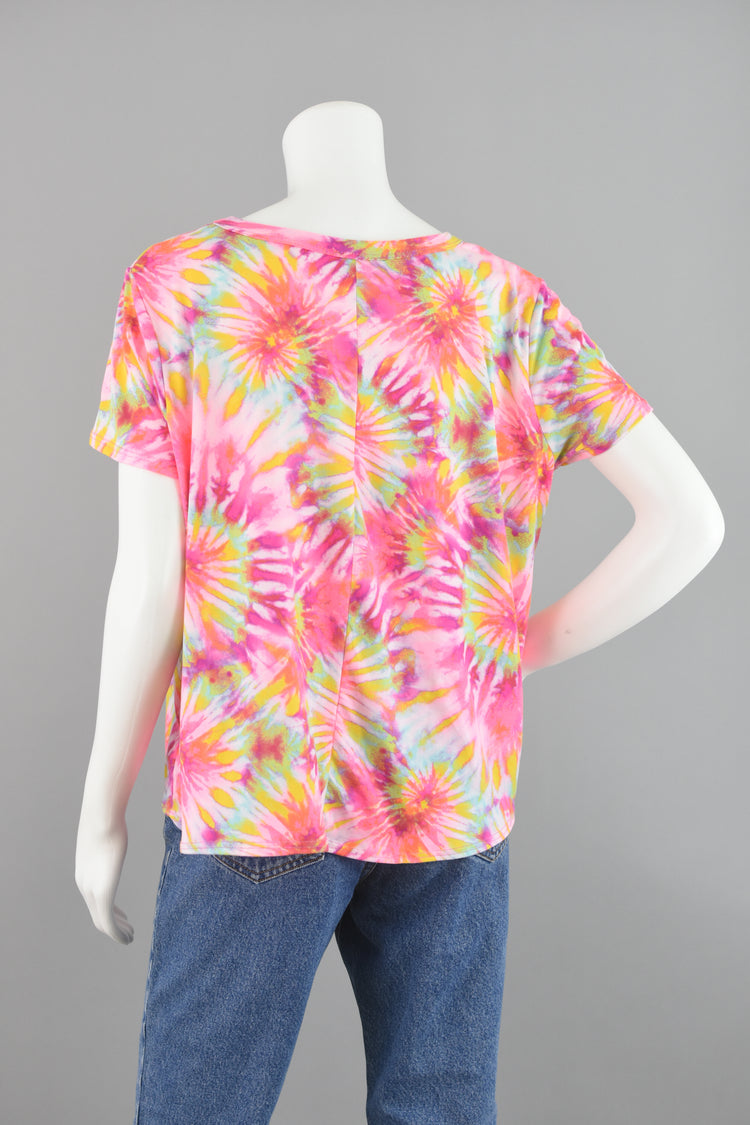 90s Pink Tie Dye Tied Waist T-Shirt Women's XL, Size 16-18