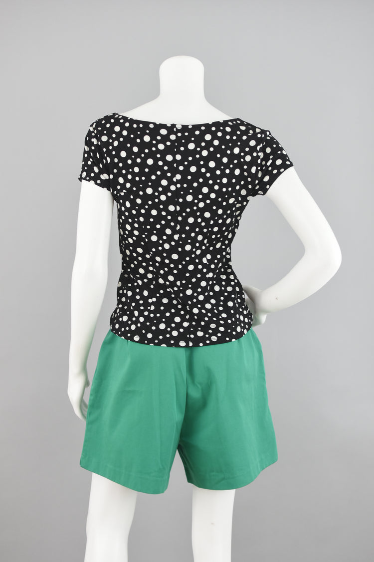 90s Black & White Polkadot Top Women's Petite P Size 0 - 2