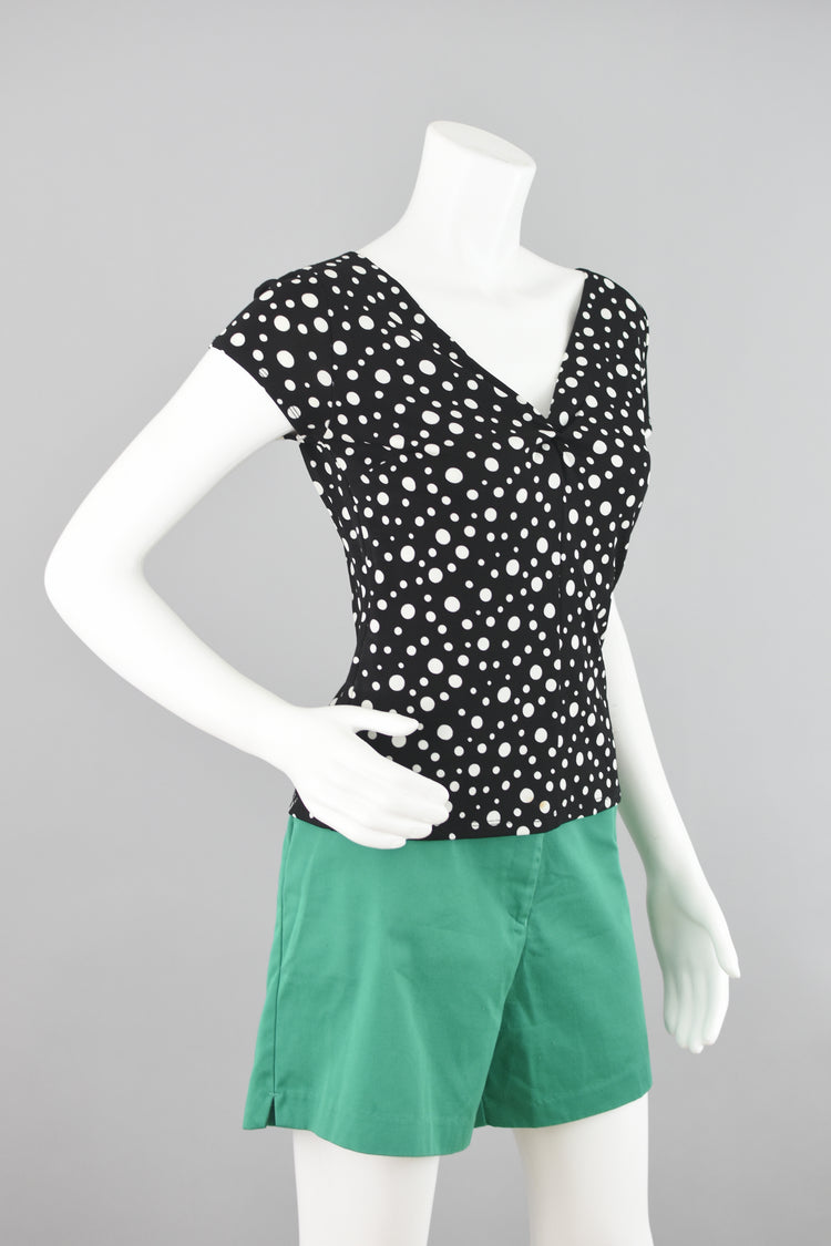 90s Black & White Polkadot Top Women's Petite P Size 0 - 2