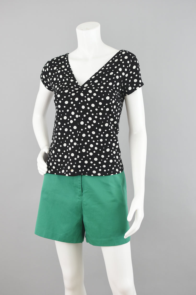 90s Black & White Polkadot Top Women's Petite P Size 0 - 2