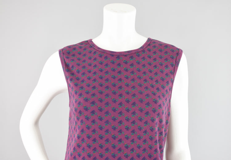 90s Purple Floral Grunge Ribbed Tank Top, Women's Large