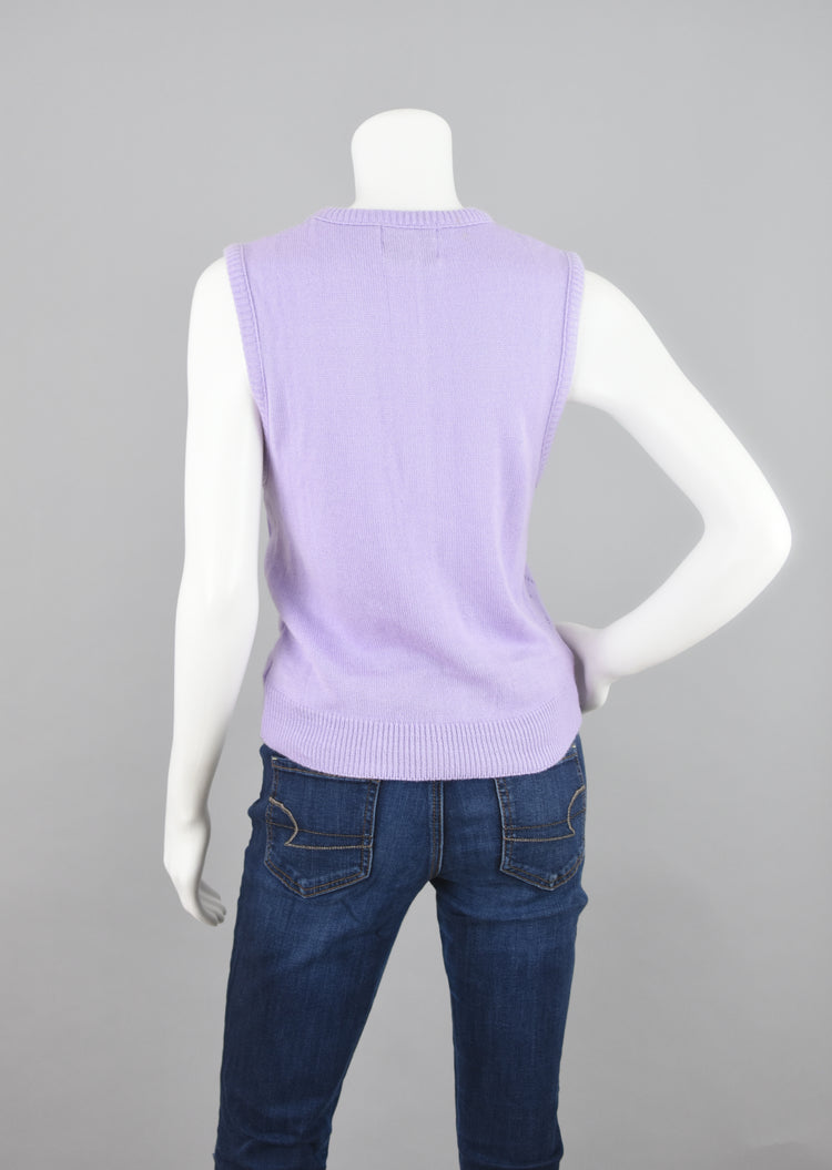 Vintage Pastel Lilac Purple Eyelet Knit Sweater Vest Women’s XS - Small