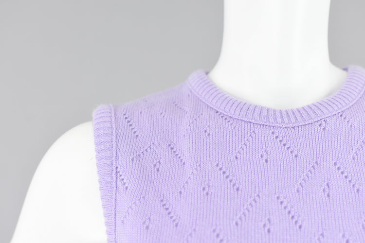 Vintage Pastel Lilac Purple Eyelet Knit Sweater Vest Women’s XS - Small