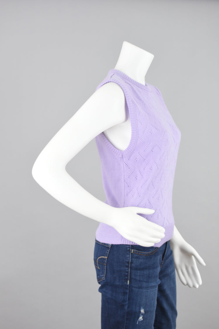 Vintage Pastel Lilac Purple Eyelet Knit Sweater Vest Women’s XS - Small