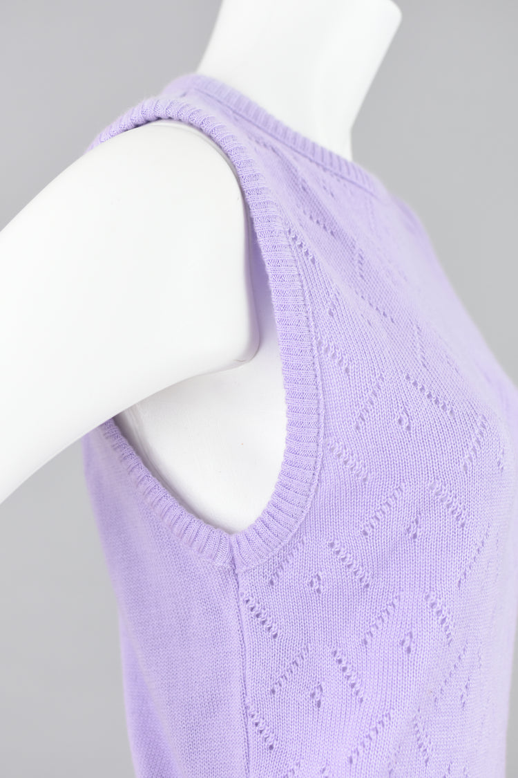 Vintage Pastel Lilac Purple Eyelet Knit Sweater Vest Women’s XS - Small