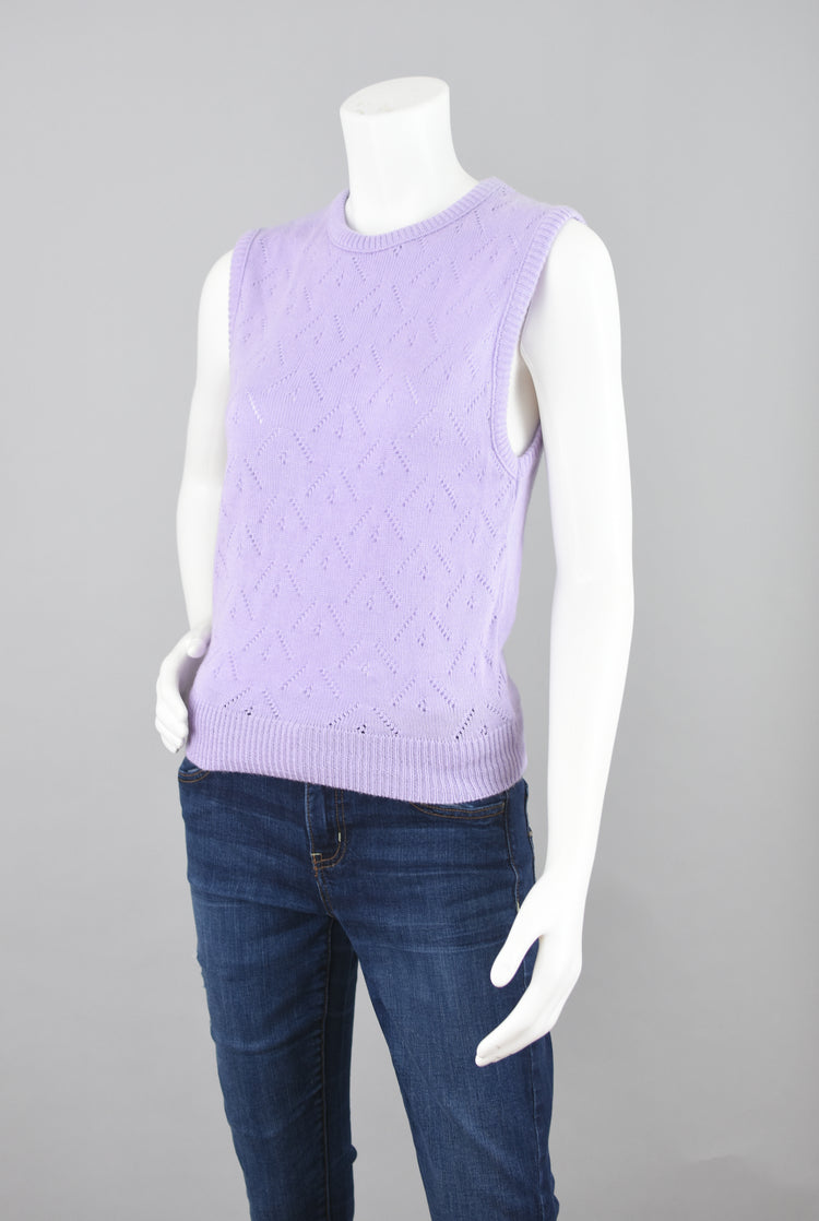 Vintage Pastel Lilac Purple Eyelet Knit Sweater Vest Women’s XS - Small