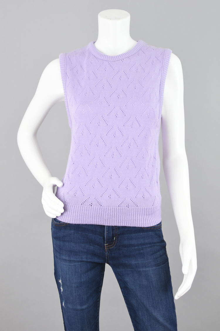 Vintage Pastel Lilac Purple Eyelet Knit Sweater Vest Women’s XS - Small