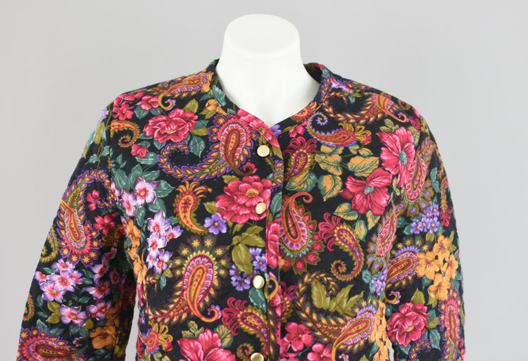 90s Quilted Floral Paisley Cropped Jacket Women's Medium