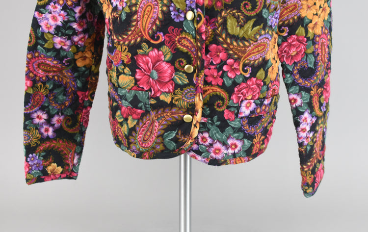 90s Quilted Floral Paisley Cropped Jacket Women's Medium