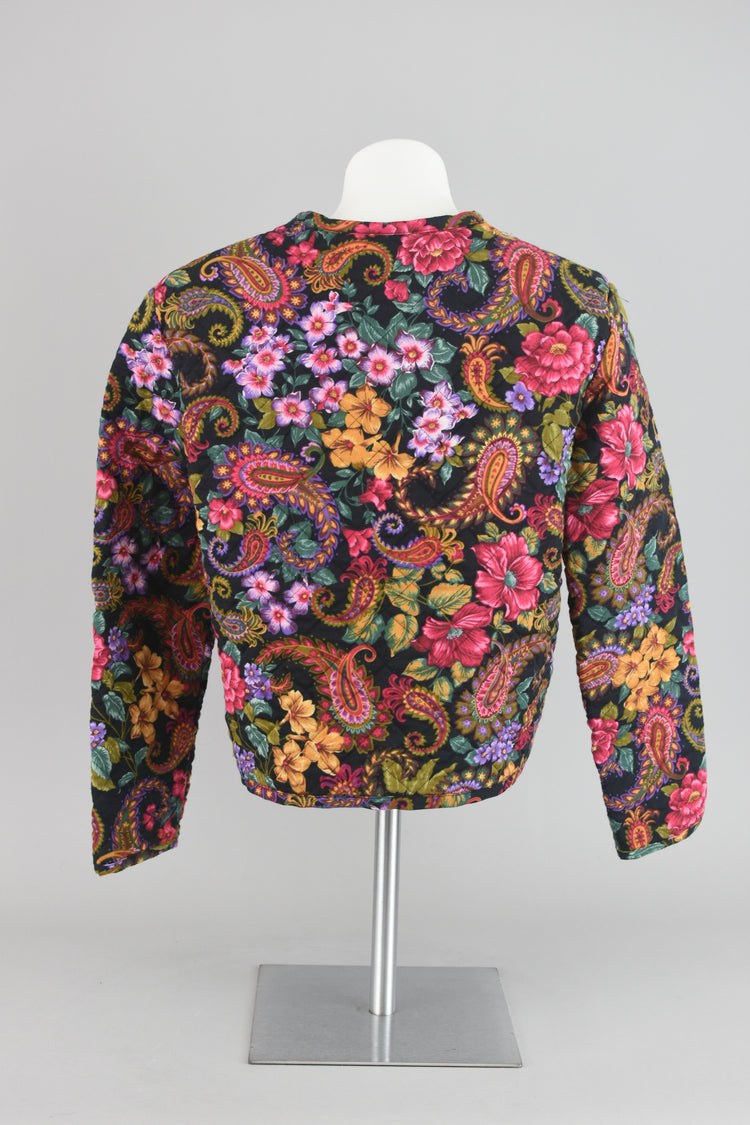 90s Quilted Floral Paisley Cropped Jacket Women's Medium