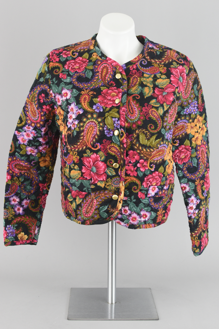 90s Quilted Floral Paisley Cropped Jacket Women's Medium