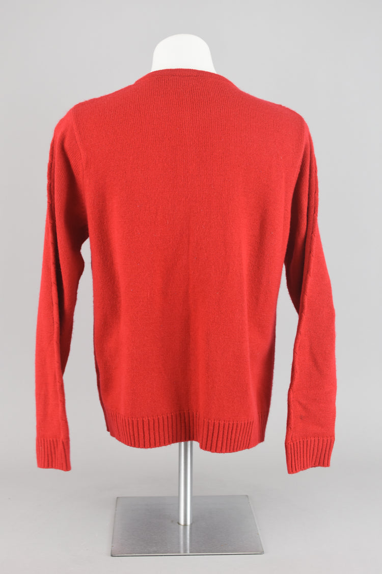 90s Cable Knit Red Cardigan with Pockets Small