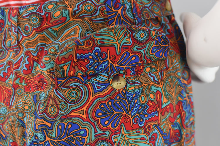 90s Brightly Colored Abstract Leaf Print Bermuda Shorts Size 30"