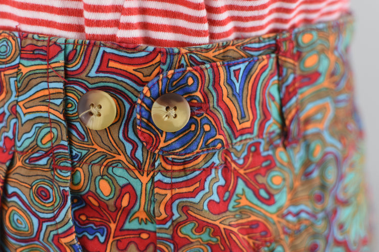 90s Brightly Colored Abstract Leaf Print Bermuda Shorts Size 30"