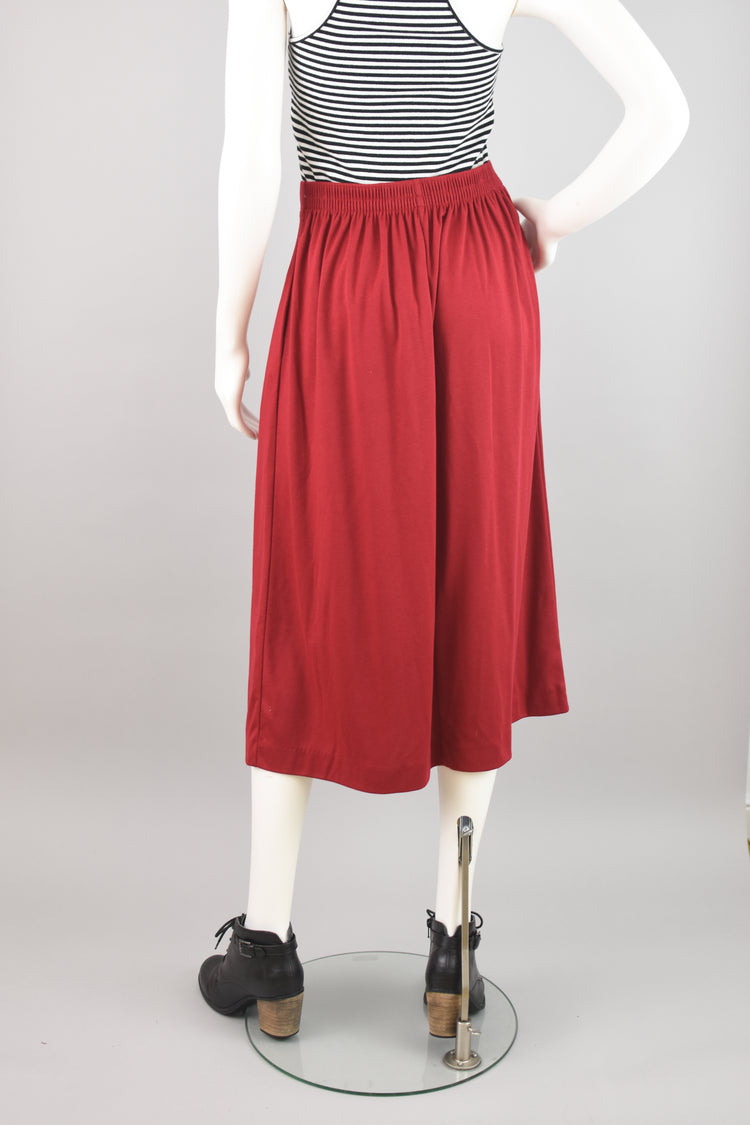 90s Red Pleated High Waist Maxi Skirt with Pockets, Women's Medium