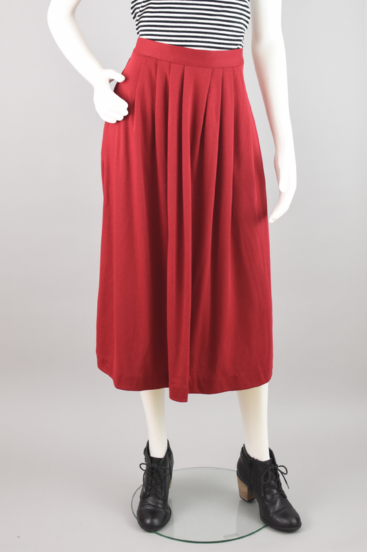 90s Red Pleated High Waist Maxi Skirt with Pockets, Women's Medium