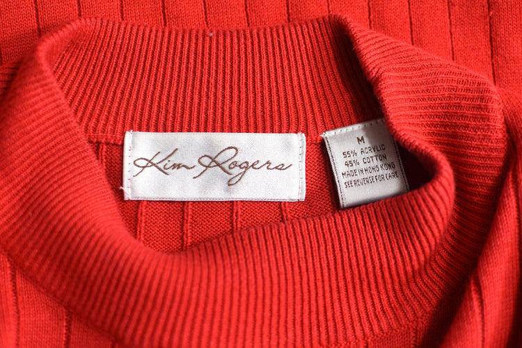 90s Red Mockneck Short Sleeve Knit Shirt Medium