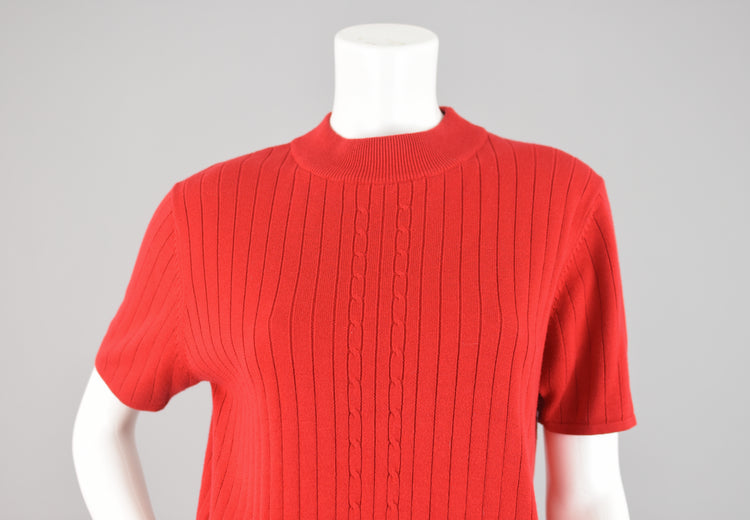 90s Red Mockneck Short Sleeve Knit Shirt Medium