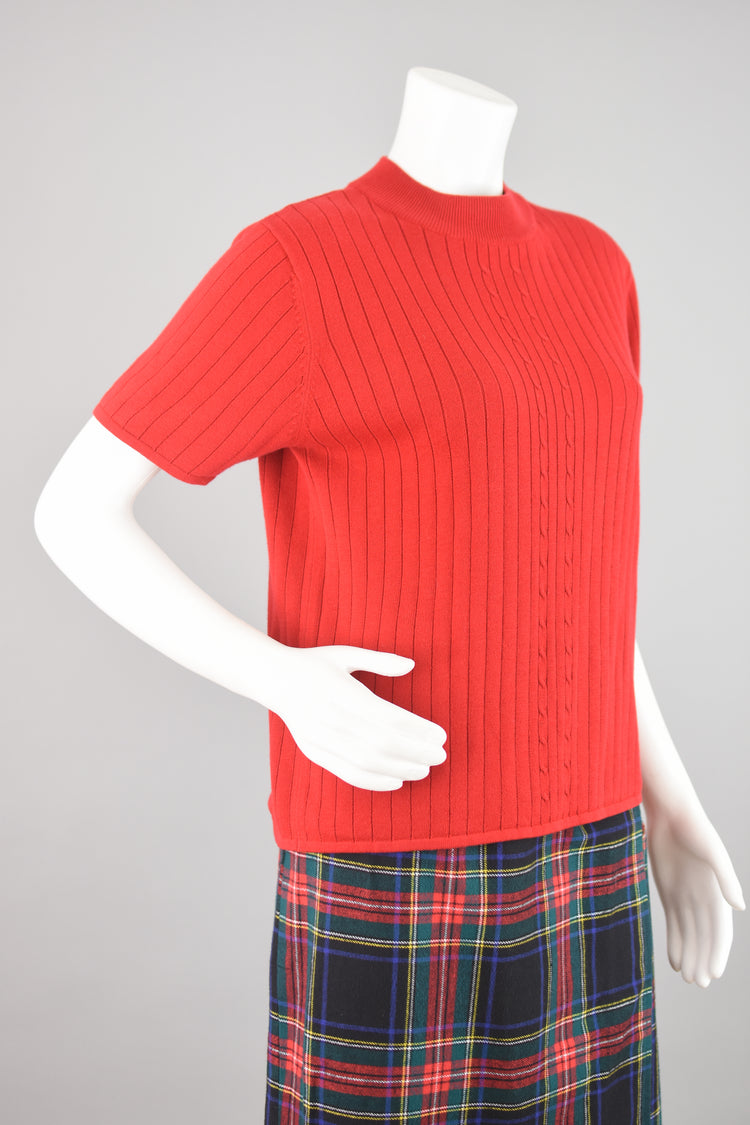 90s Red Mockneck Short Sleeve Knit Shirt Medium