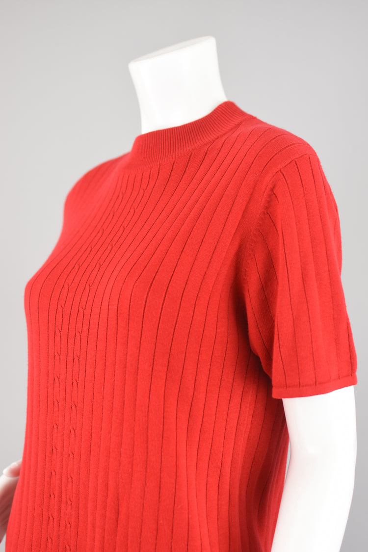 90s Red Mockneck Short Sleeve Knit Shirt Medium