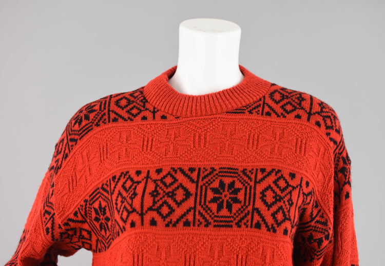 80s Nordic Snowflake Red Sweater Women's Medium