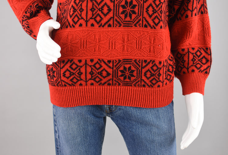 80s Nordic Snowflake Red Sweater Women's Medium