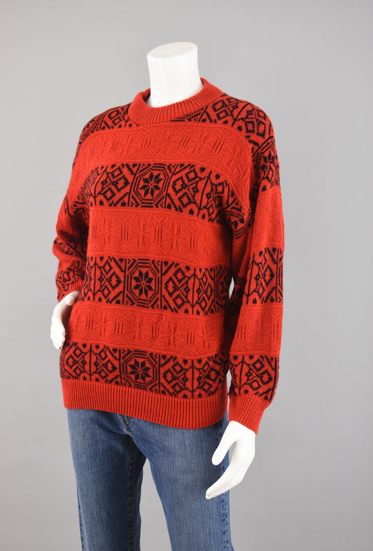 80s Nordic Snowflake Red Sweater Women's Medium