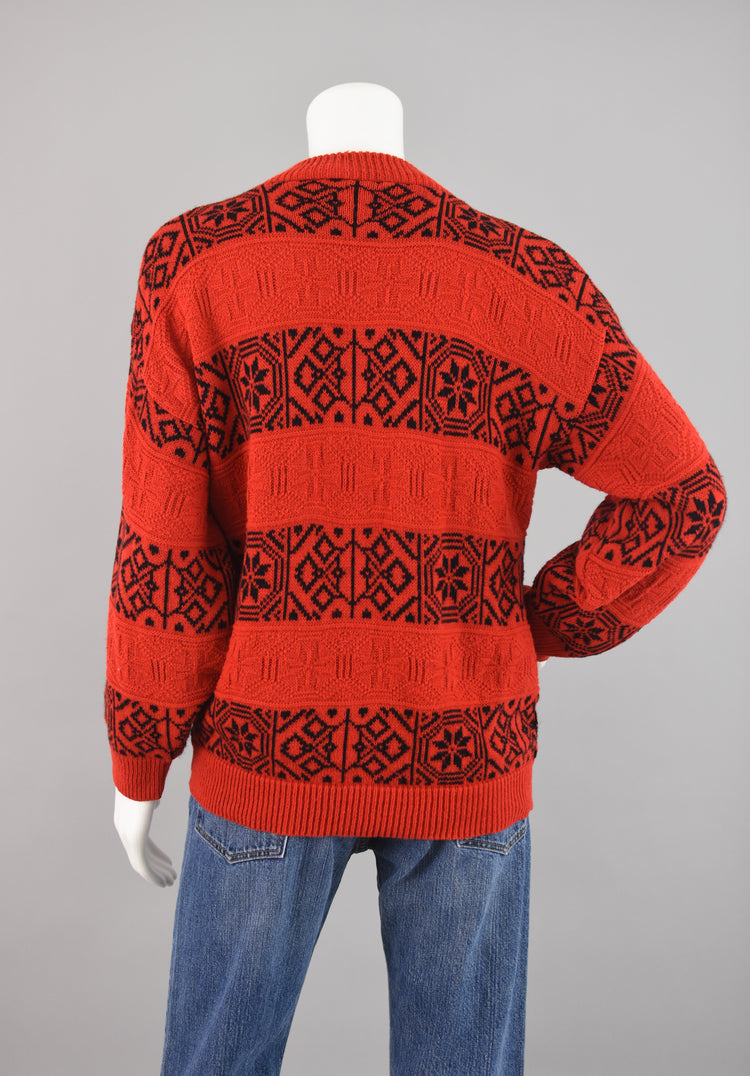 80s Nordic Snowflake Red Sweater Women's Medium