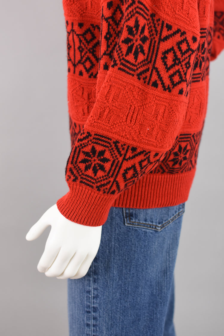 80s Nordic Snowflake Red Sweater Women's Medium