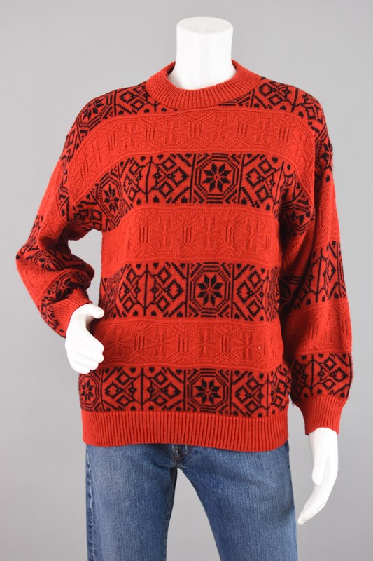 80s Nordic Snowflake Red Sweater Women's Medium