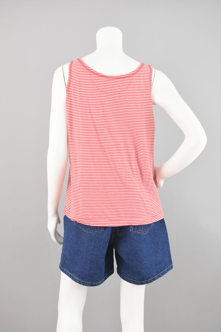 90s Red & White Striped Tank Top Women's Medium