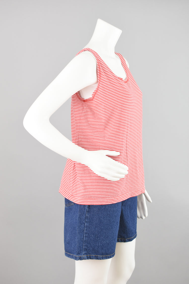 90s Red & White Striped Tank Top Women's Medium