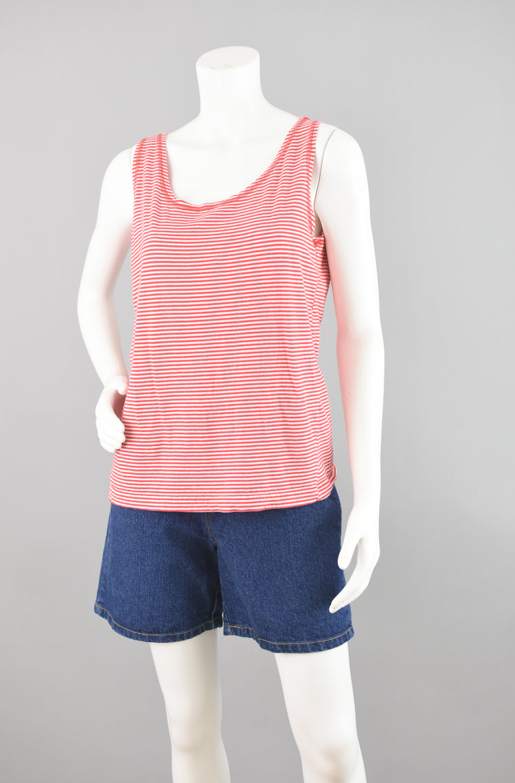 90s Red & White Striped Tank Top Women's Medium