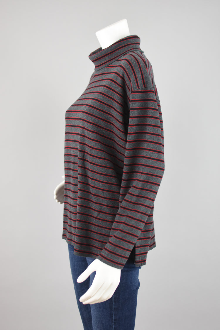 90s Striped Gray Long Sleeve Winter Turtleneck Women's Large