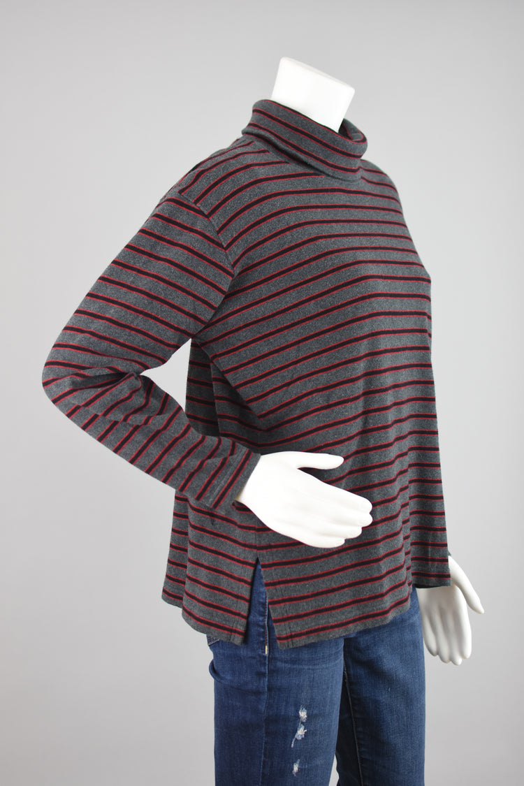 90s Striped Gray Long Sleeve Winter Turtleneck Women's Large