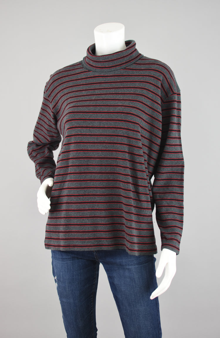 90s Striped Gray Long Sleeve Winter Turtleneck Women's Large