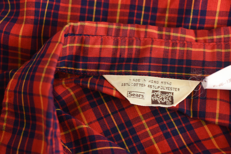 Vintage 60s Sears Button Down Red Plaid Shirt Women's Small