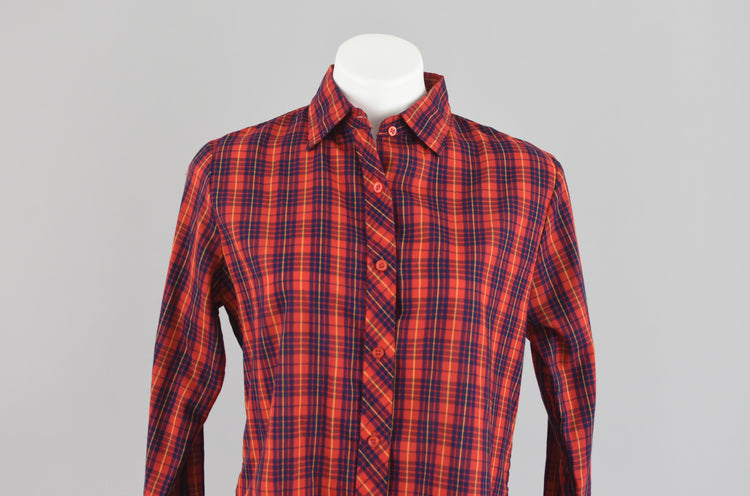 Vintage 60s Sears Button Down Red Plaid Shirt Women's Small