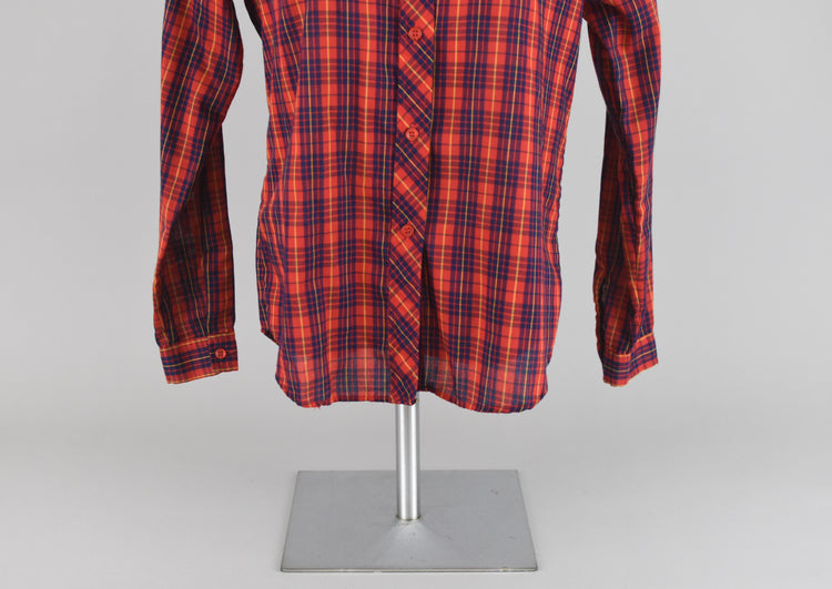 Vintage 60s Sears Button Down Red Plaid Shirt Women's Small