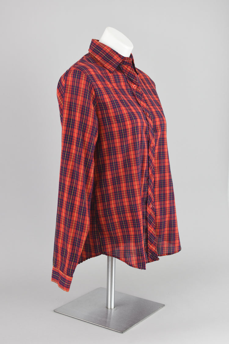 Vintage 60s Sears Button Down Red Plaid Shirt Women's Small